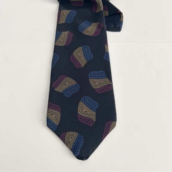 Yves Saint Laurent Black and Blue Geometric Silk Tie - Picture 8 of 8